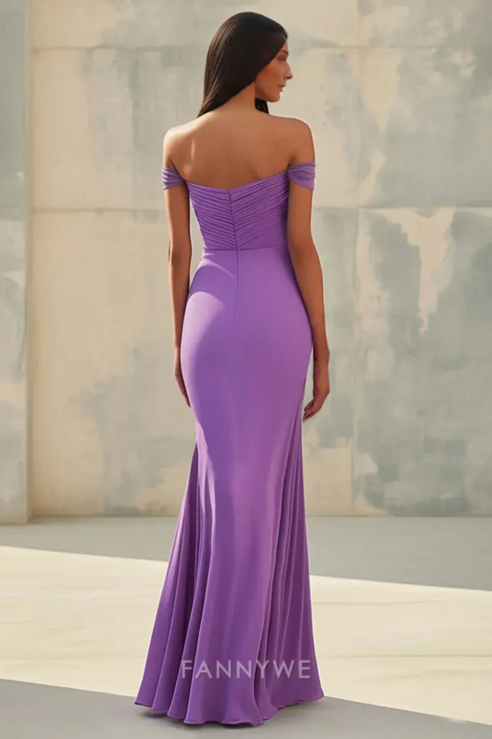 FannyWe Simple Evening Dresses Mermaid Off Shoulder Purple Chiffon Long Formal Dress hot sale